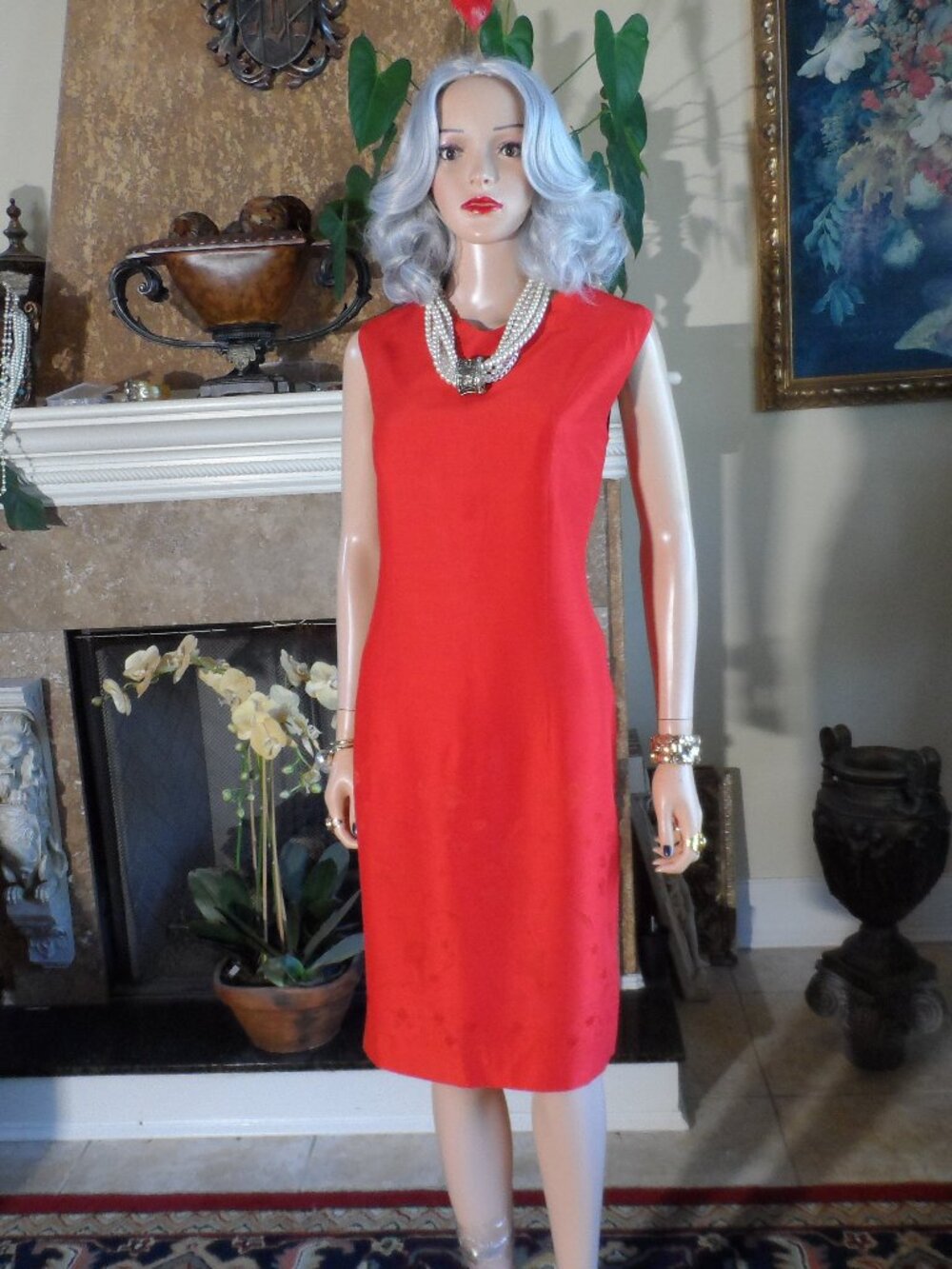Givenchy Selection Red Floral Jacquard Sheath Dress Size XL